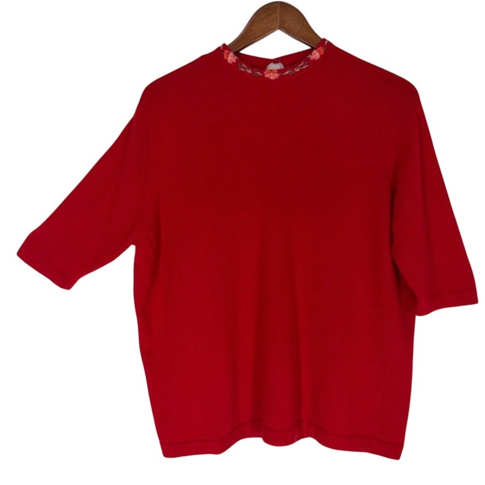 Vintage 50's Ballantyne Scotland Cashmere Intarsia Floral Keyhole Sweater Fits L